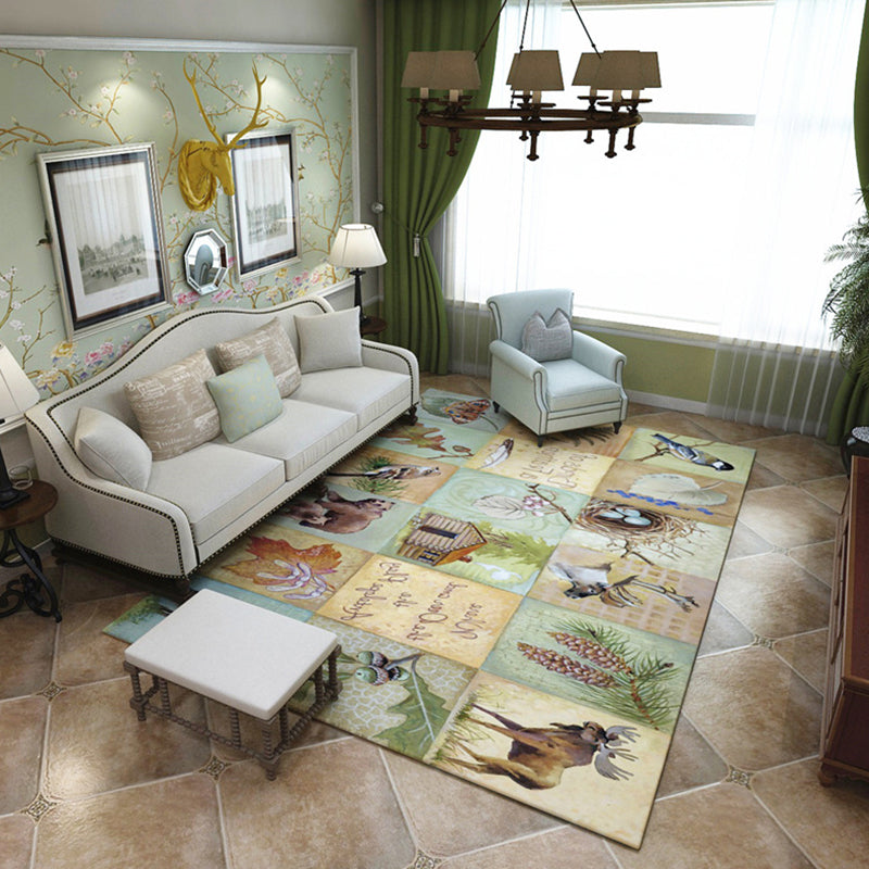 Eclectic Florentine Tile Carpet Multicolor Polyester Rug Anti-Slip Backing Carpet for Living Room