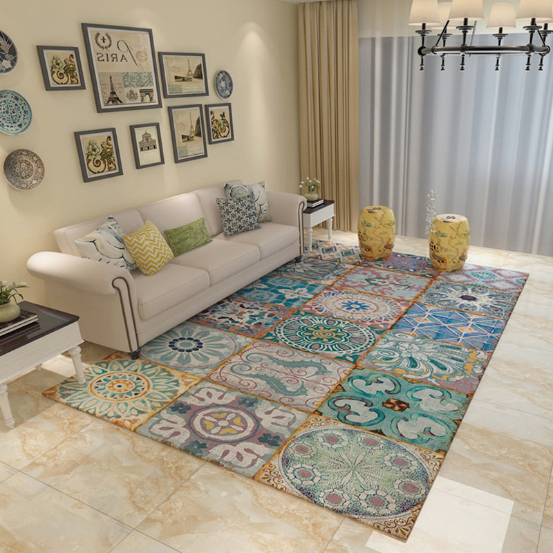 Eclectic Florentine Tile Carpet Multicolor Polyester Rug Anti-Slip Backing Carpet for Living Room