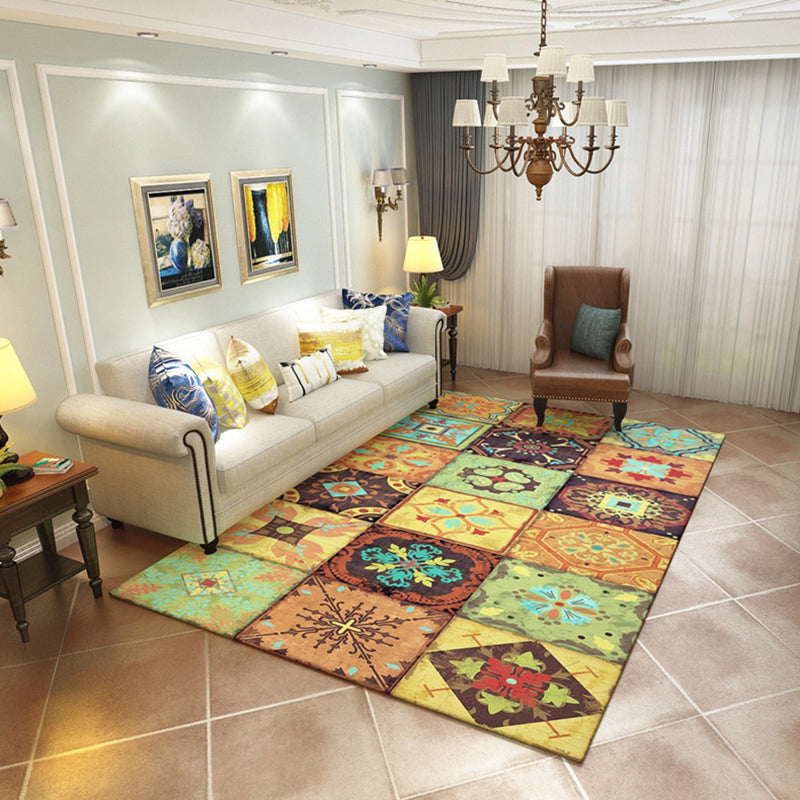 Eclectic Florentine Tile Carpet Multicolor Polyester Rug Anti-Slip Backing Carpet for Living Room