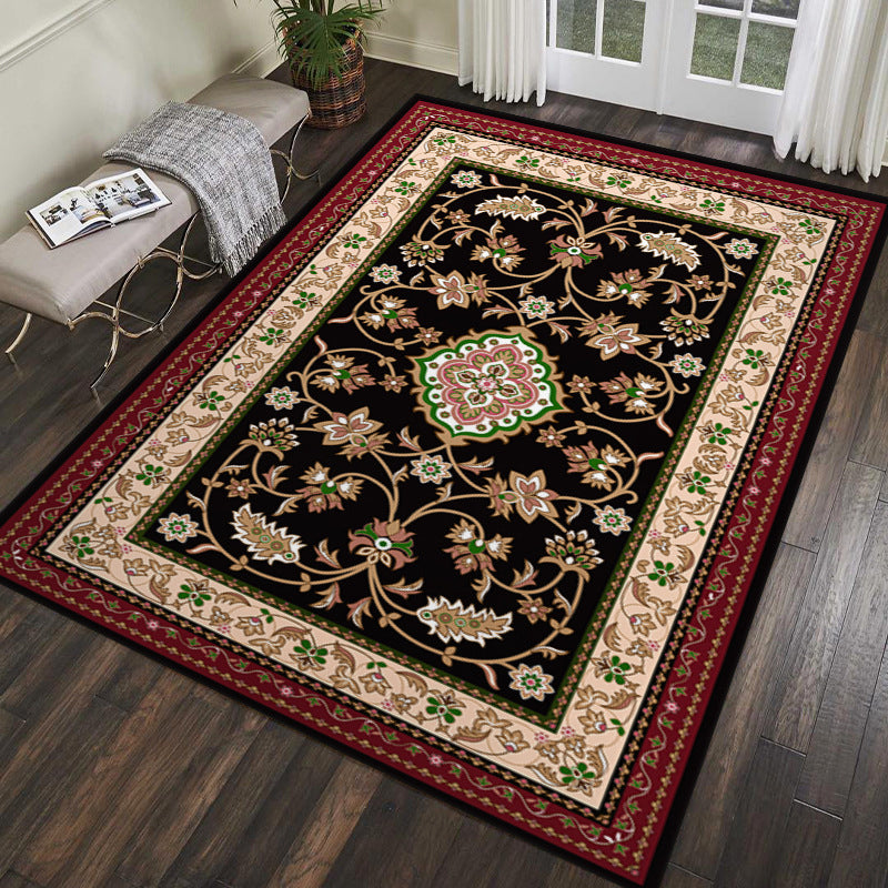 Elegant Dark Color Nostalgia Carpet Polyester Flower Indoor Rug Stain Resistant Rug for Home Decor