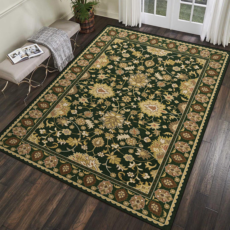 Elegant Dark Color Nostalgia Carpet Polyester Flower Indoor Rug Stain Resistant Rug for Home Decor