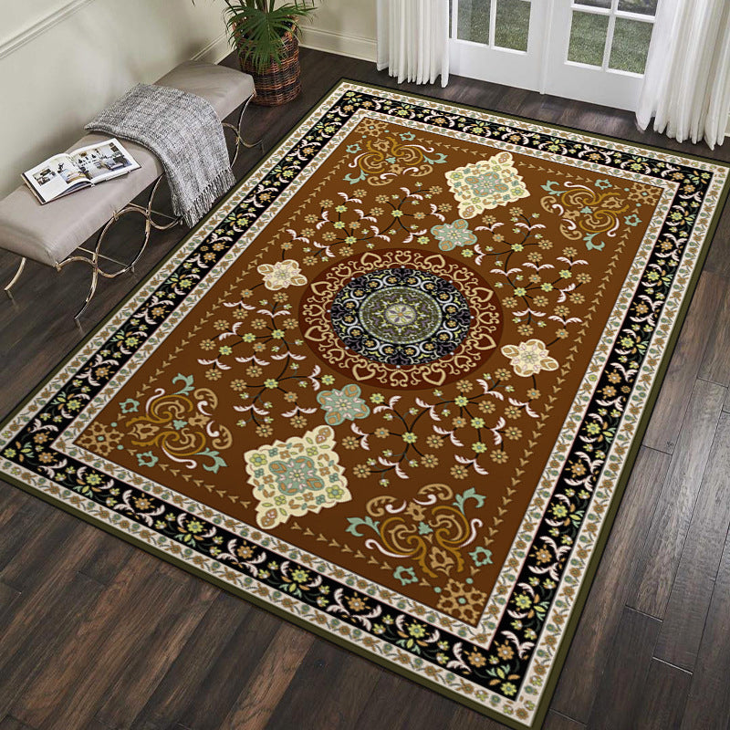 Elegant Dark Color Nostalgia Carpet Polyester Flower Indoor Rug Stain Resistant Rug for Home Decor