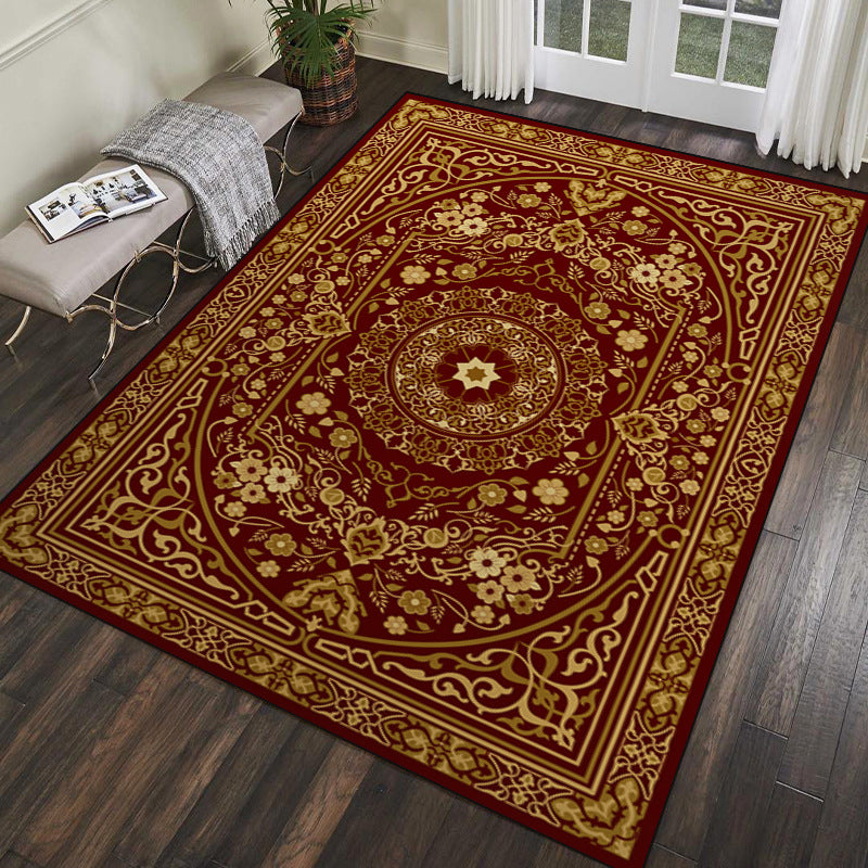 Elegant Dark Color Nostalgia Carpet Polyester Flower Indoor Rug Stain Resistant Rug for Home Decor