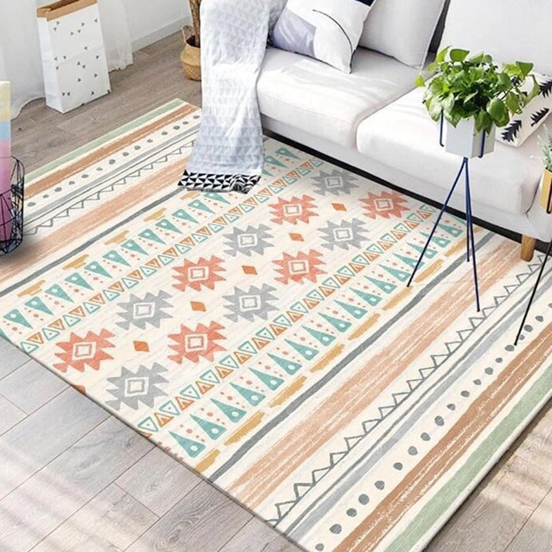 Solid Color Bohemian Indoor Rug Polyester Tribal Pattern Carpet Non-Slip Backing Rug for Home Decor