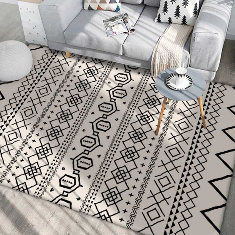 Bohemian Tribal Symbols Rug Light Color Polyester Area Carpet Non-Slip Backing Rug for Living Room