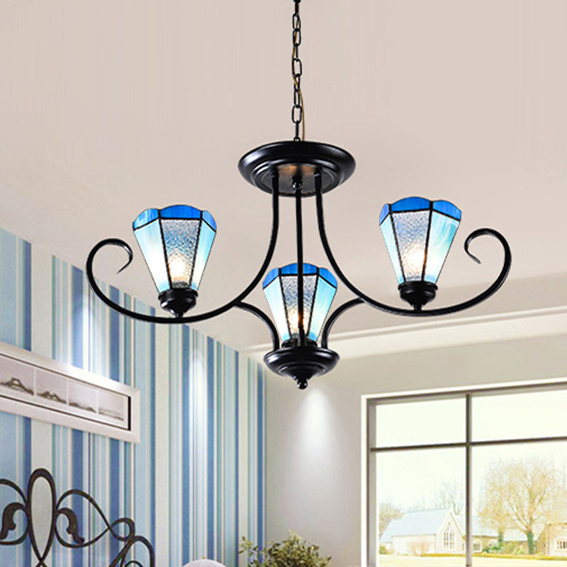 Black 3/6/8 Lumières Plafond lustre baroque Baroque Bleu Grosted Glass Cone Plafond Pendant Light, 18 "/27.5" /32.5 "W