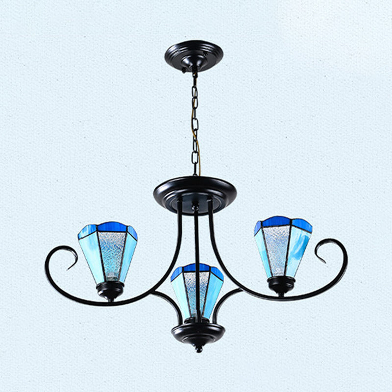 Black 3/6/8 Lumières Plafond lustre baroque Baroque Bleu Grosted Glass Cone Plafond Pendant Light, 18 "/27.5" /32.5 "W