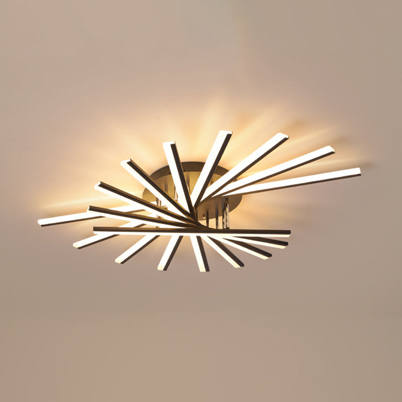 Strips Metal Close to Ceiling Lighting Minimalistic LED Semi Flush Ceiling Light