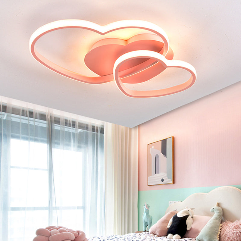 Heart Ceiling Light Fixture Minimalist Style Metal LED Bedroom Semi Flush Mount Light