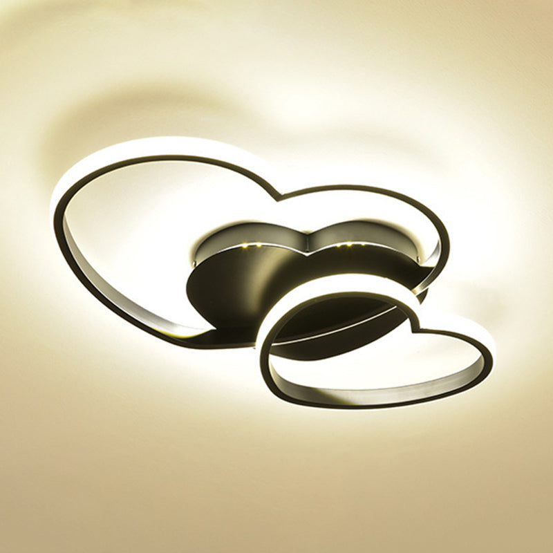 Heart Ceiling Light Fixture Minimalist Style Metal LED Bedroom Semi Flush Mount Light