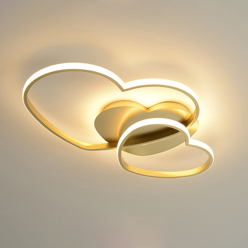 Heart Ceiling Light Fixture Minimalist Style Metal LED Bedroom Semi Flush Mount Light