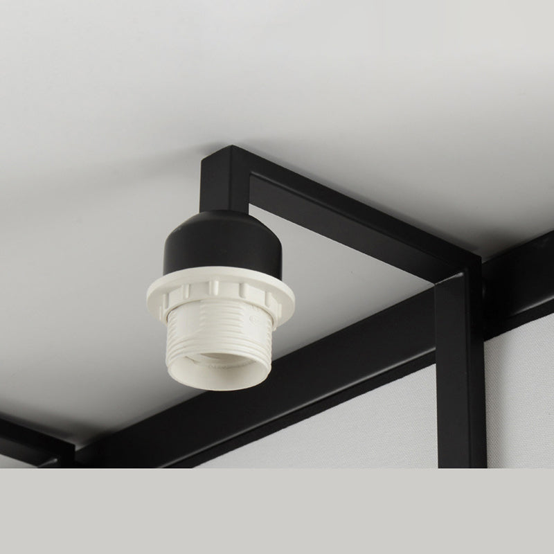 Beige Rectangular LED Semi Flush Mount in Traditional Concise Style Wrought Iron Ceiling Light with Fabric Shade