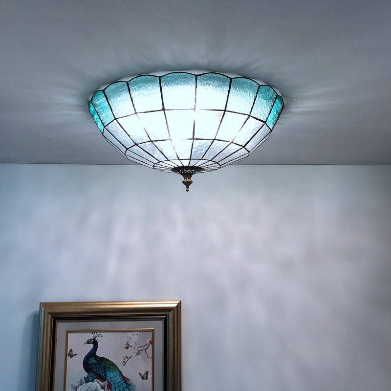 Blue Glass Ceiling Flush Domed 2/3/4 Lights Baroque Flush Mount Lighting Fixture, 12"/16"/19.5" Wide