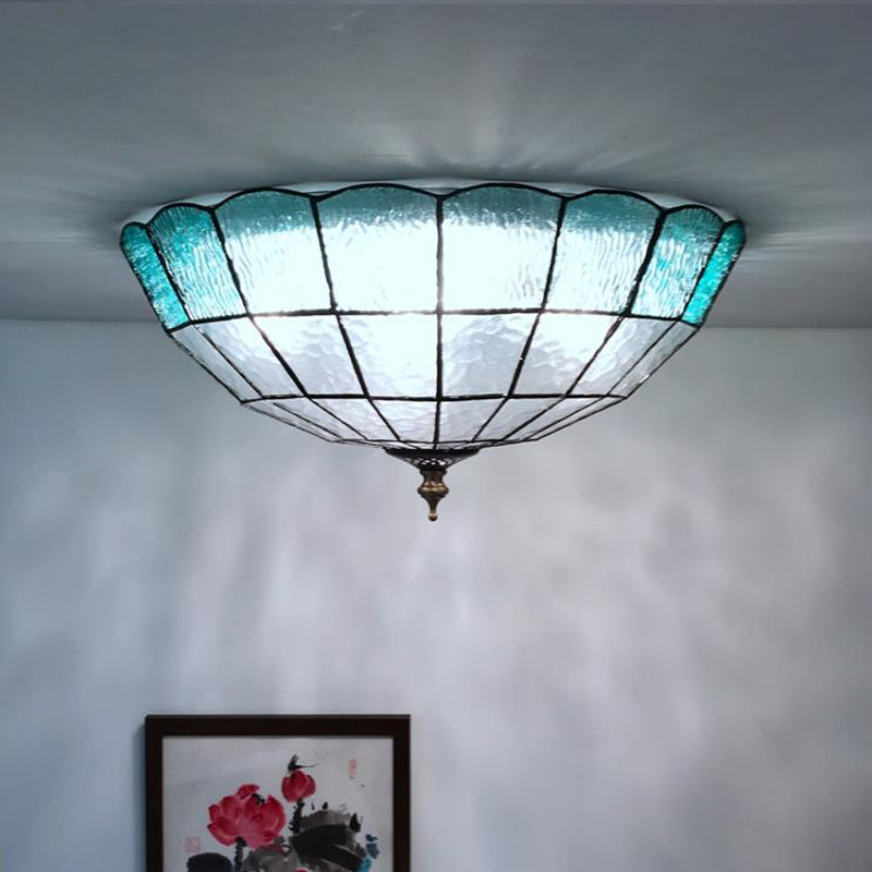 Blauw glazen plafond inbouw koepelvormig 2/3/4 lampen barok inbouwverlichtingsarmatuur, 12"/16"/19,5" breed