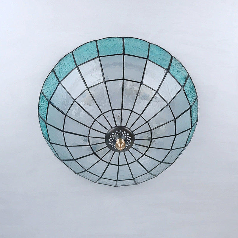 Blue Glass Ceiling Flush Domed 2/3/4 Lights Baroque Flush Mount Lighting Fixture, 12"/16"/19.5" Wide