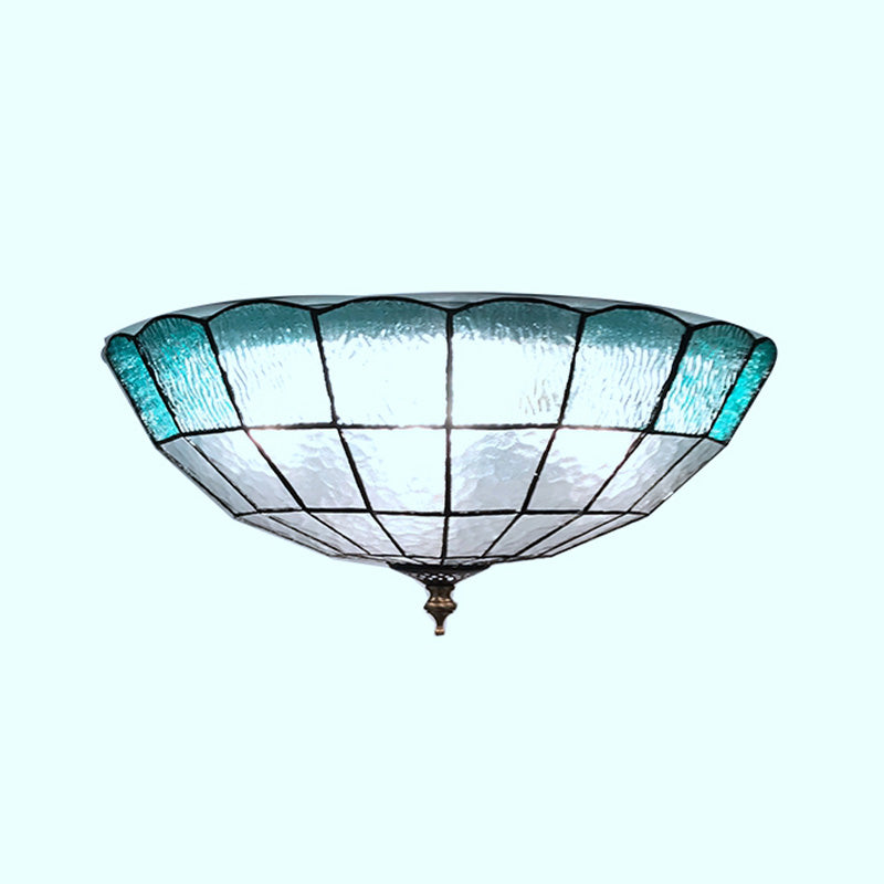 Blue Glass Ceiling Flush Domed 2/3/4 Lights Baroque Flush Mount Lighting Fixture, 12"/16"/19.5" Wide