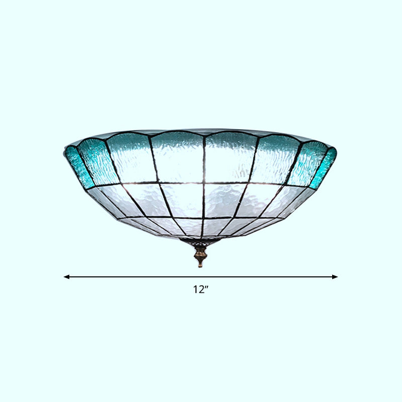 Blue Glass Ceiling Flush Domed 2/3/4 Lights Baroque Flush Mount Lighting Fixture, 12"/16"/19.5" Wide