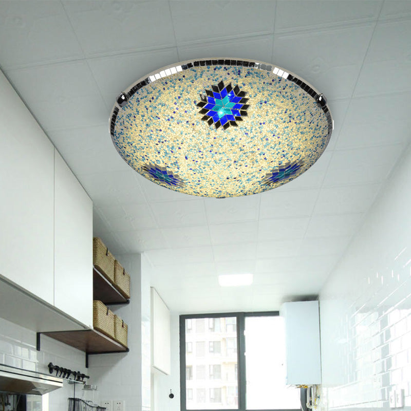 Stained Glass Flushmount Lighting Yellow and Blue Round 2/3/4 Lights Baroque Flush Mount Ceiling Light Fixture, 12"/16"/19.5" Wide