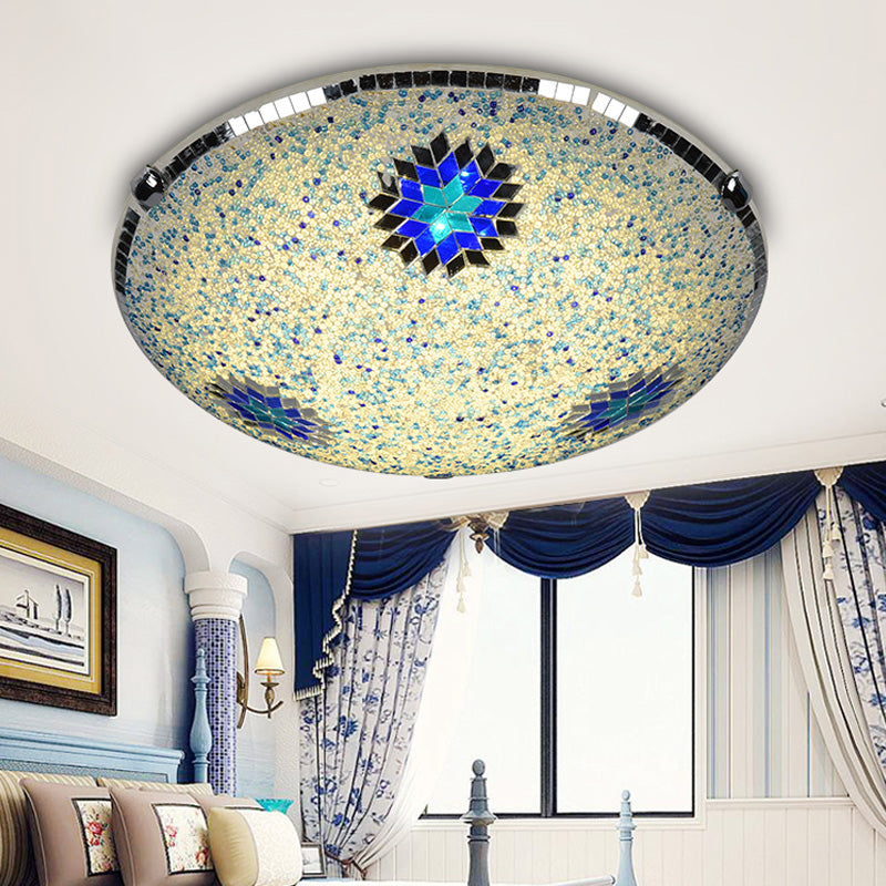 Stained Glass Flushmount Lighting Yellow and Blue Round 2/3/4 Lights Baroque Flush Mount Ceiling Light Fixture, 12"/16"/19.5" Wide