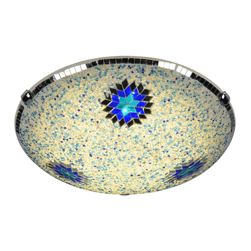 Stained Glass Flushmount Lighting Yellow and Blue Round 2/3/4 Lights Baroque Flush Mount Ceiling Light Fixture, 12"/16"/19.5" Wide