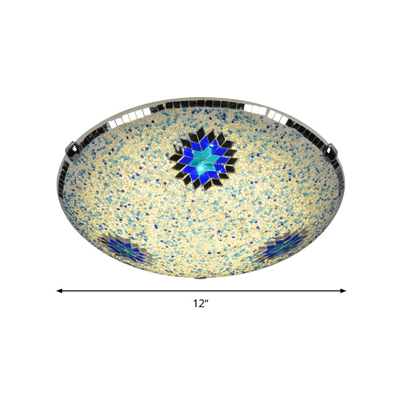 Buntglas-Unterputzbeleuchtung, gelb und blau, rund, 2/3/4 Lichter, barocke Unterputz-Deckenleuchte, 12"/16"/19,5" breit