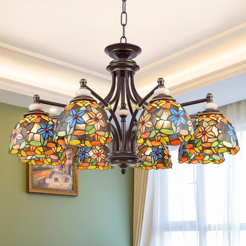 Bloem kroonluchter verlichting mediterrane gebrandschilderd glas 3/5/8 lichten zwart hangende lampkit voor woonkamer