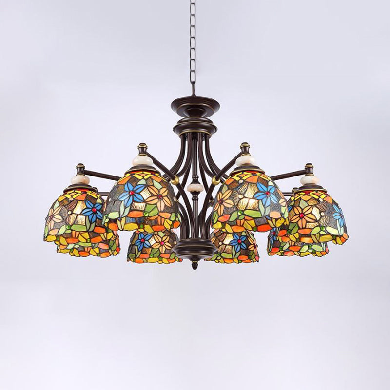 Bloem kroonluchter verlichting mediterrane gebrandschilderd glas 3/5/8 lichten zwart hangende lampkit voor woonkamer