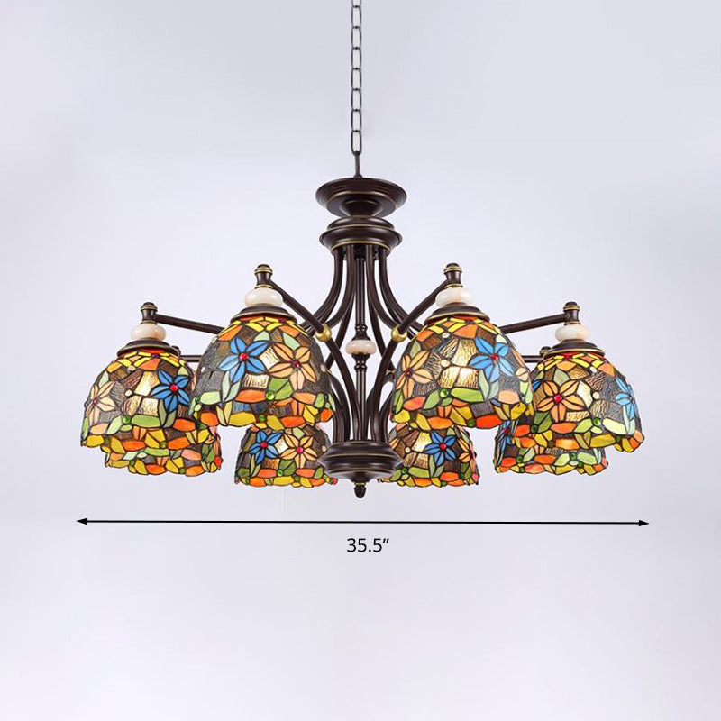 Bloem kroonluchter verlichting mediterrane gebrandschilderd glas 3/5/8 lichten zwart hangende lampkit voor woonkamer