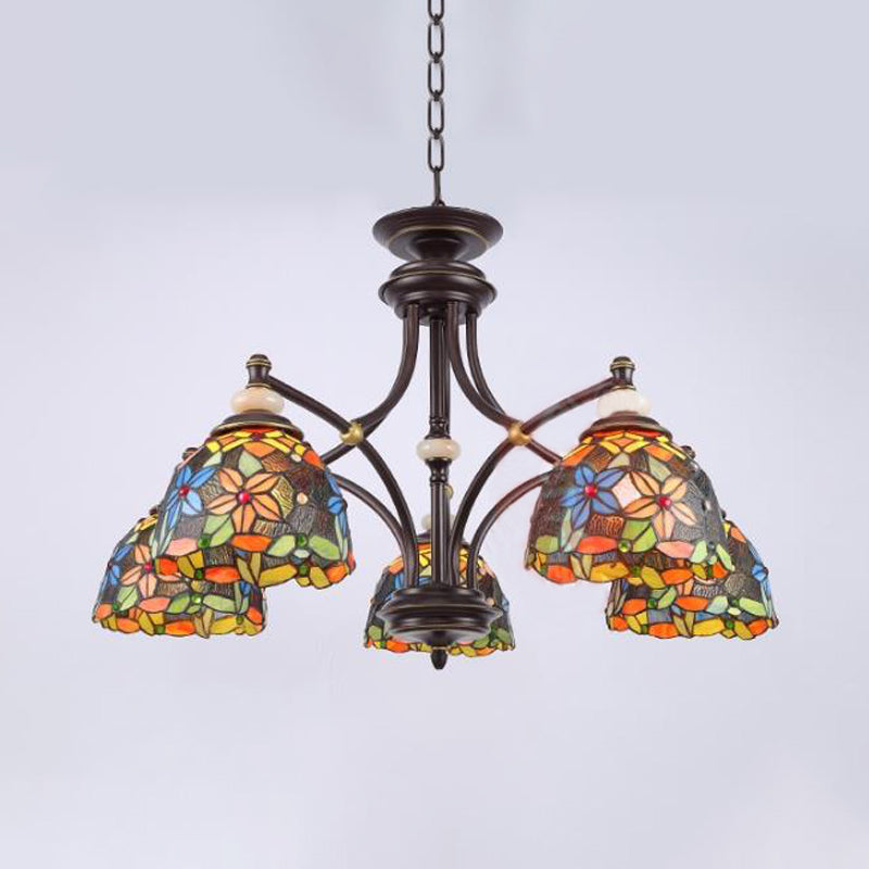 Bloem kroonluchter verlichting mediterrane gebrandschilderd glas 3/5/8 lichten zwart hangende lampkit voor woonkamer