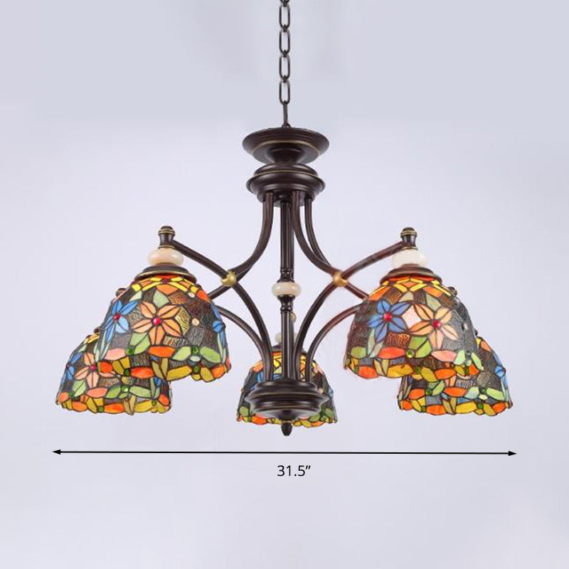 Bloem kroonluchter verlichting mediterrane gebrandschilderd glas 3/5/8 lichten zwart hangende lampkit voor woonkamer