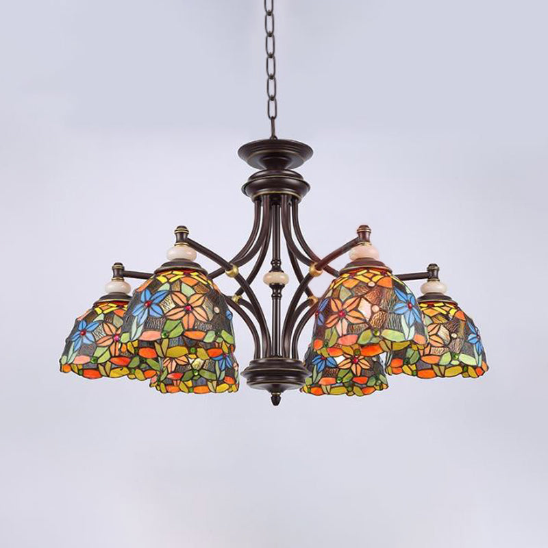 Bloem kroonluchter verlichting mediterrane gebrandschilderd glas 3/5/8 lichten zwart hangende lampkit voor woonkamer