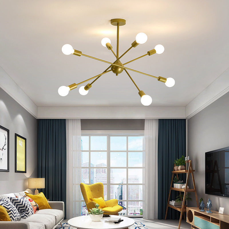 Industrial Exposed Bulb Chandelier Lamp Metal Suspension Pendant Light for Living Room