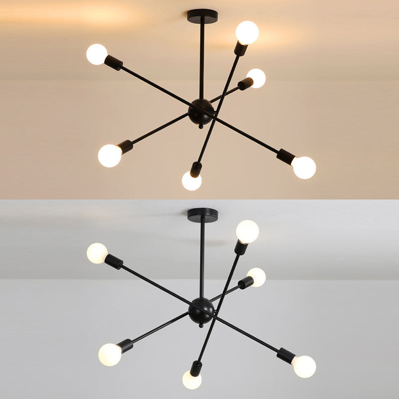 Industrial Exposed Bulb Chandelier Lamp Metal Suspension Pendant Light for Living Room