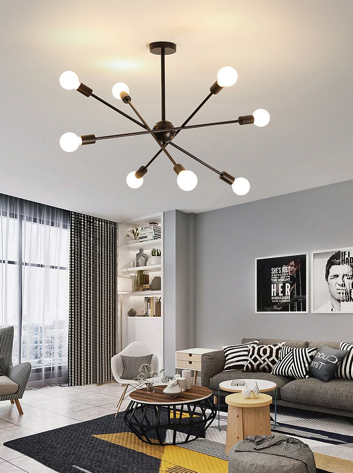 Industrial Exposed Bulb Chandelier Lamp Metal Suspension Pendant Light for Living Room