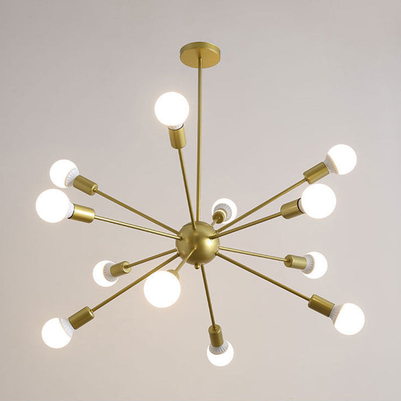 Industrial Style Burst Shaped Chandelier Light Bare Bulb Design Foyer Bedroom Pendant Lamp