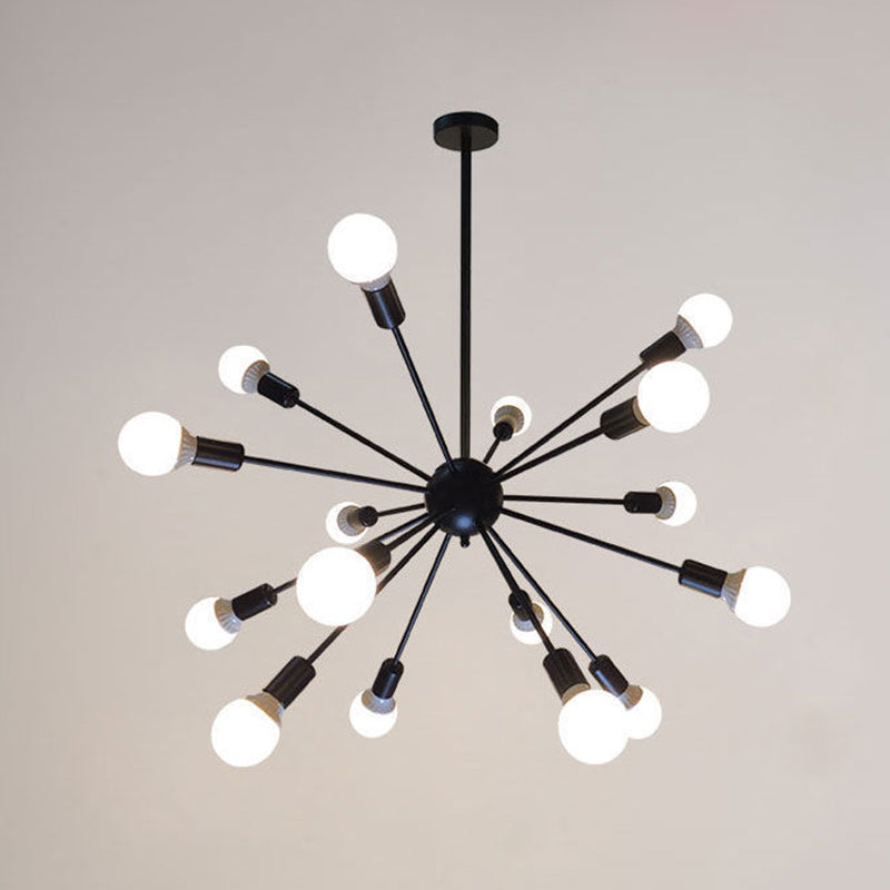 Industrial Style Burst Shaped Chandelier Light Bare Bulb Design Foyer Bedroom Pendant Lamp