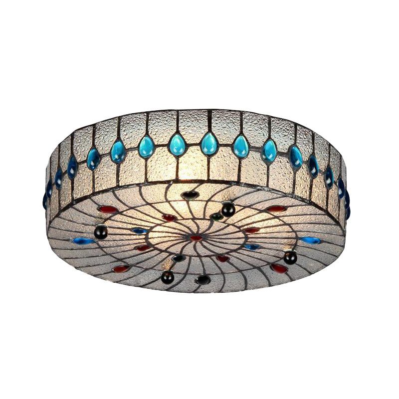 3 Lights 12"/16"/19.5" Wide Corridor Ceiling Flush Baroque Blue Flushmount with Drum Clear Bubble Glass Shade