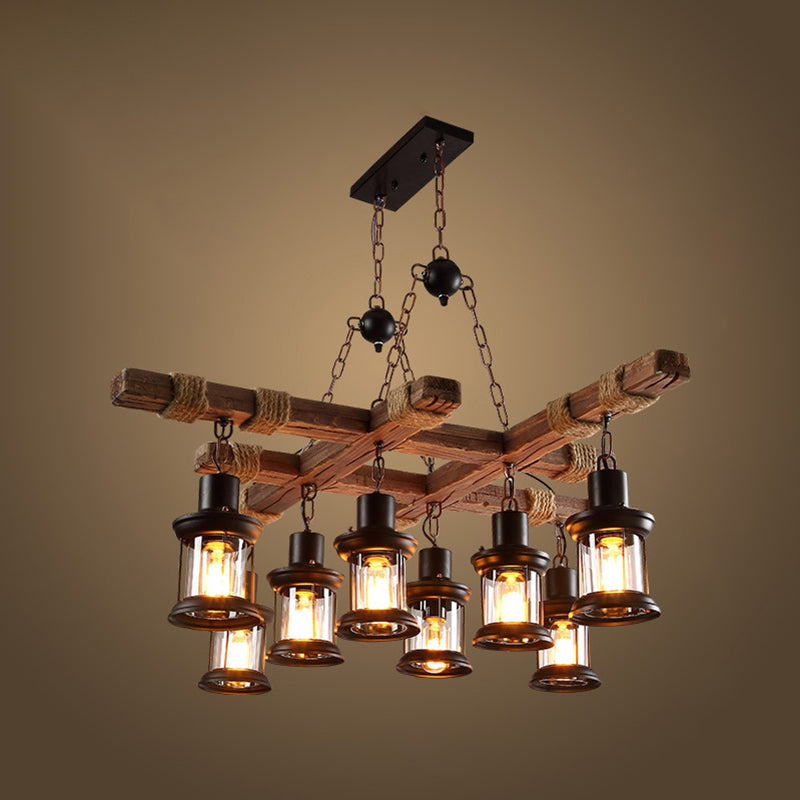 Retro Industrial Style Cylinder Chandelier Wood Pendant Ceiling Lights for Restaurant