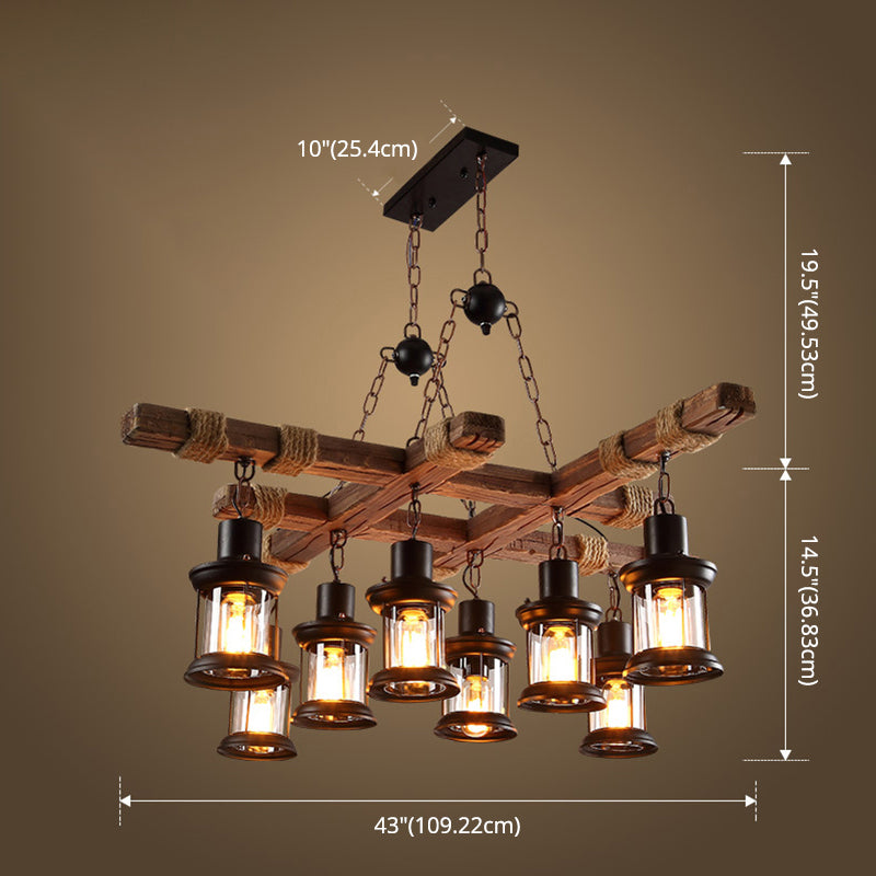 Retro Industrial Style Cylinder Chandelier Wood Pendant Ceiling Lights for Restaurant