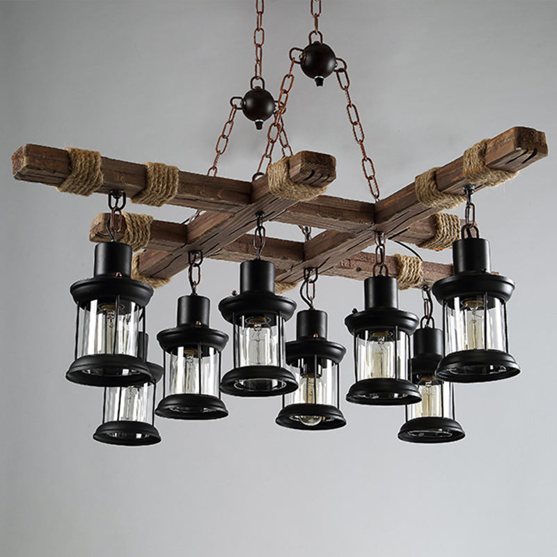 Retro Industrial Style Cylinder Chandelier Wood Pendant Ceiling Lights for Restaurant