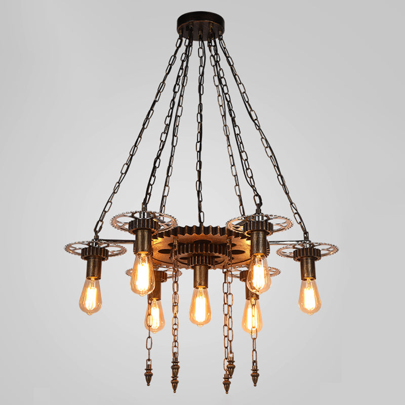 Wheel Chandelier Light Fixture Industrial Metal Pendant Lighting for Restaurant