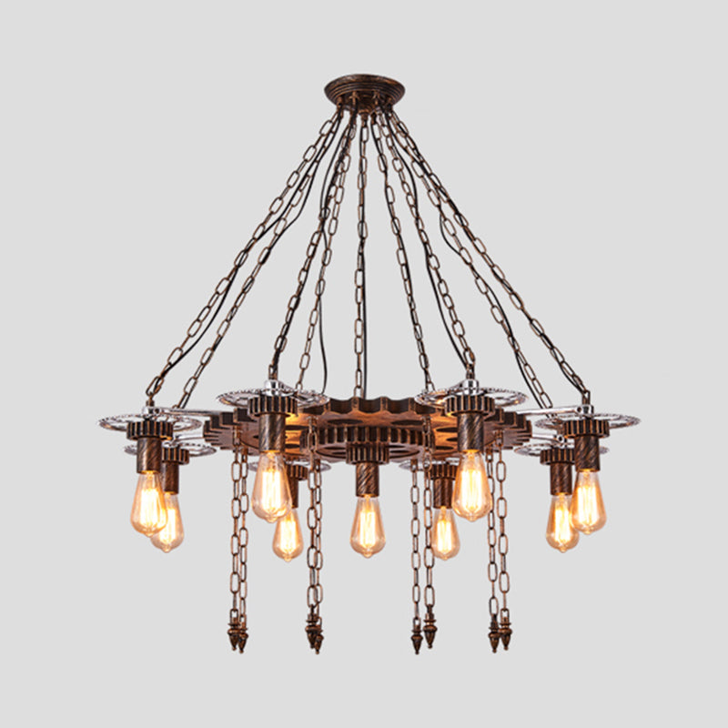 Wheel Chandelier Light Fixture Industrial Metal Pendant Lighting for Restaurant