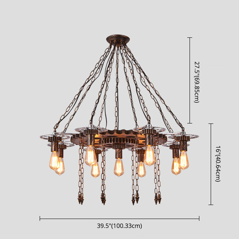 Wheel Chandelier Light Fixture Industrial Metal Pendant Lighting for Restaurant