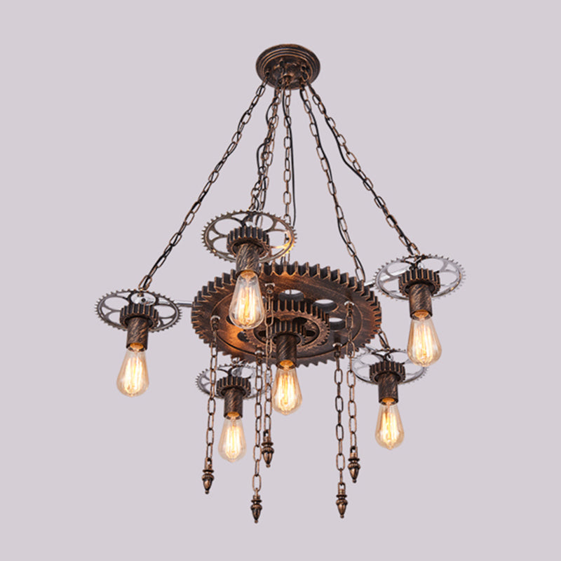 Wheel Chandelier Light Fixture Industrial Metal Pendant Lighting for Restaurant