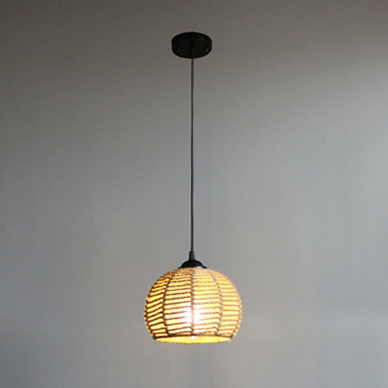 Sferische schaduw Rattan Hangend licht 1-licht Aziatische stijl Pendulumlicht in Beige