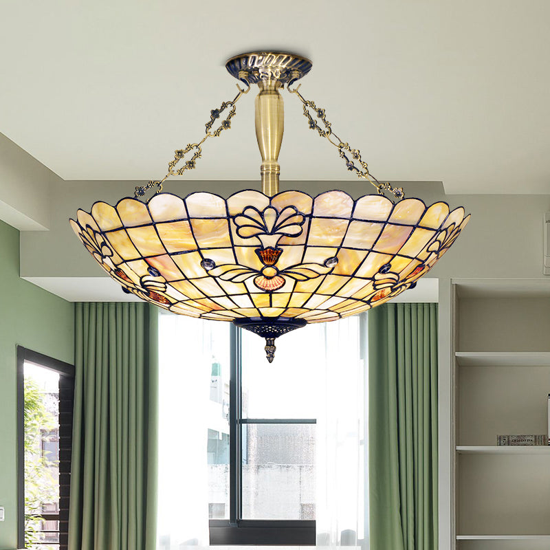 20.5 "/21.5" brede schaalbloembloemplafondspoel Mount Mediterranean 4 Lights Brass Semi Flush Light