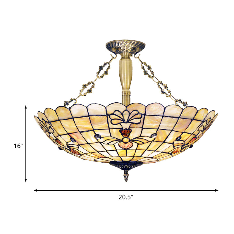 20.5"/21.5" Wide Shell Flower Ceiling Flush Mount Mediterranean 4 Lights Brass Semi Flush Light