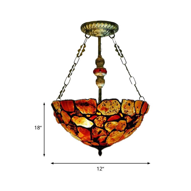 2/3 Lights 12"/16" W Dining Room Chandelier Lamp Mediterranean Antique Bronze Ceiling Light with Dome Stone Shade