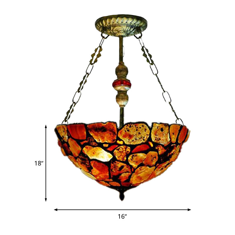 2/3 Lights 12"/16" W Dining Room Chandelier Lamp Mediterranean Antique Bronze Ceiling Light with Dome Stone Shade