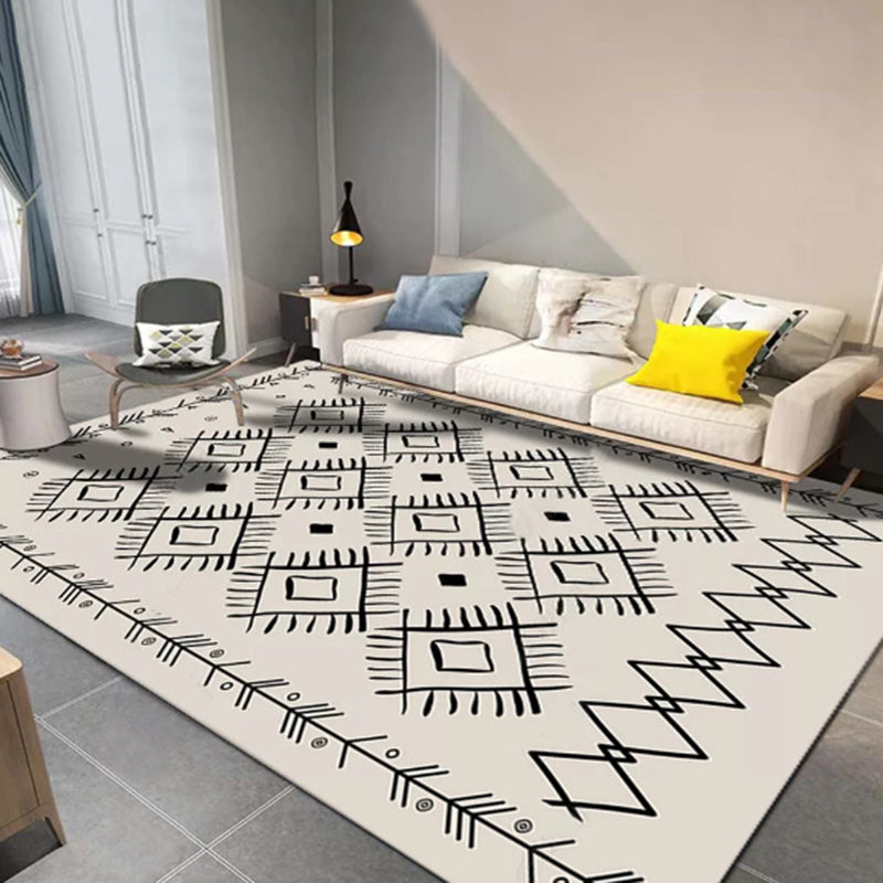 Simple Solid Color Bohemian Rug Polyester Tirbal Print Area Rug Non-Slip Backing Carpet for Living Room